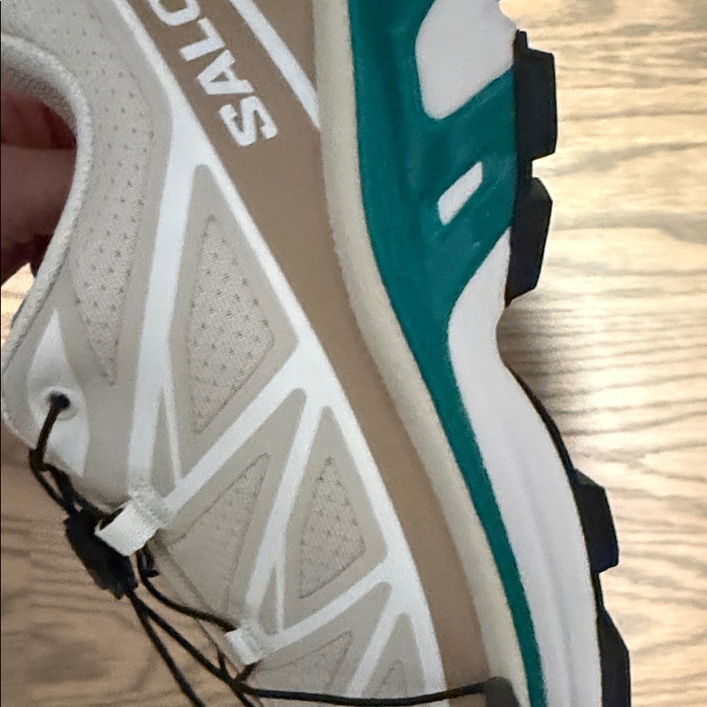 Salomon Beige Trail Sneakers with Black Laces and Teal Accent - Picture 2 of 4